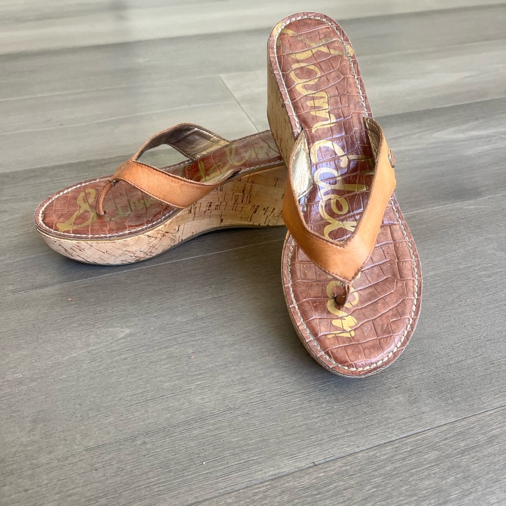 Sam Edelman Brown and Tan Wedge Sandals